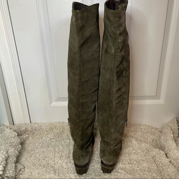PEGABO Olive Green Suede Leather Over the Knee Boots 6 Made in Italy - Picture 3 of 11